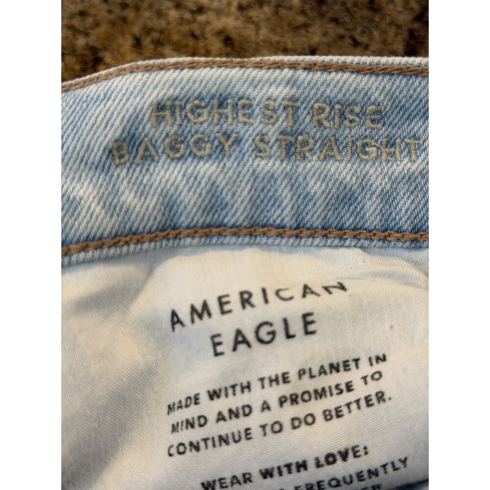 American Eagle Highest Rise Baggy Straight Light Wash Jeans Size 00 - Picture 6 of 7